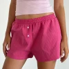 Motel Rocks Loungewear-Voir Short in Poplin Red and Pink Stripe PoplinRedandPinkStripe