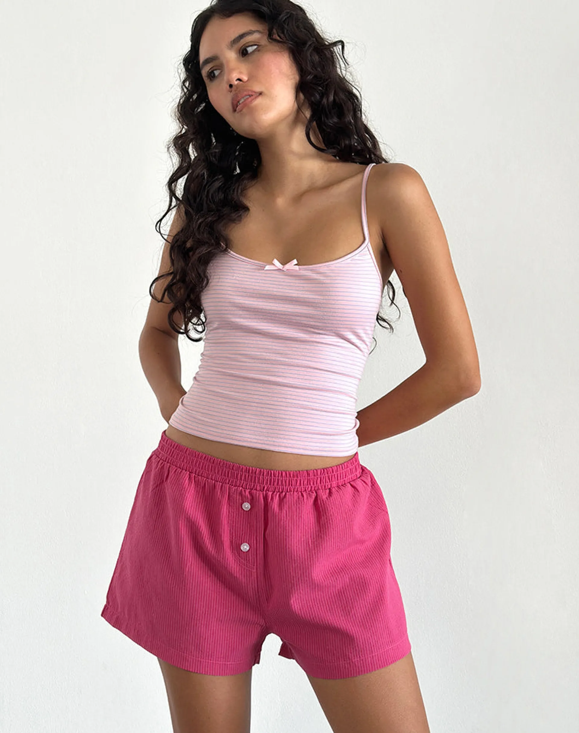 Motel Rocks Loungewear-Voir Short in Poplin Red and Pink Stripe PoplinRedandPinkStripe
