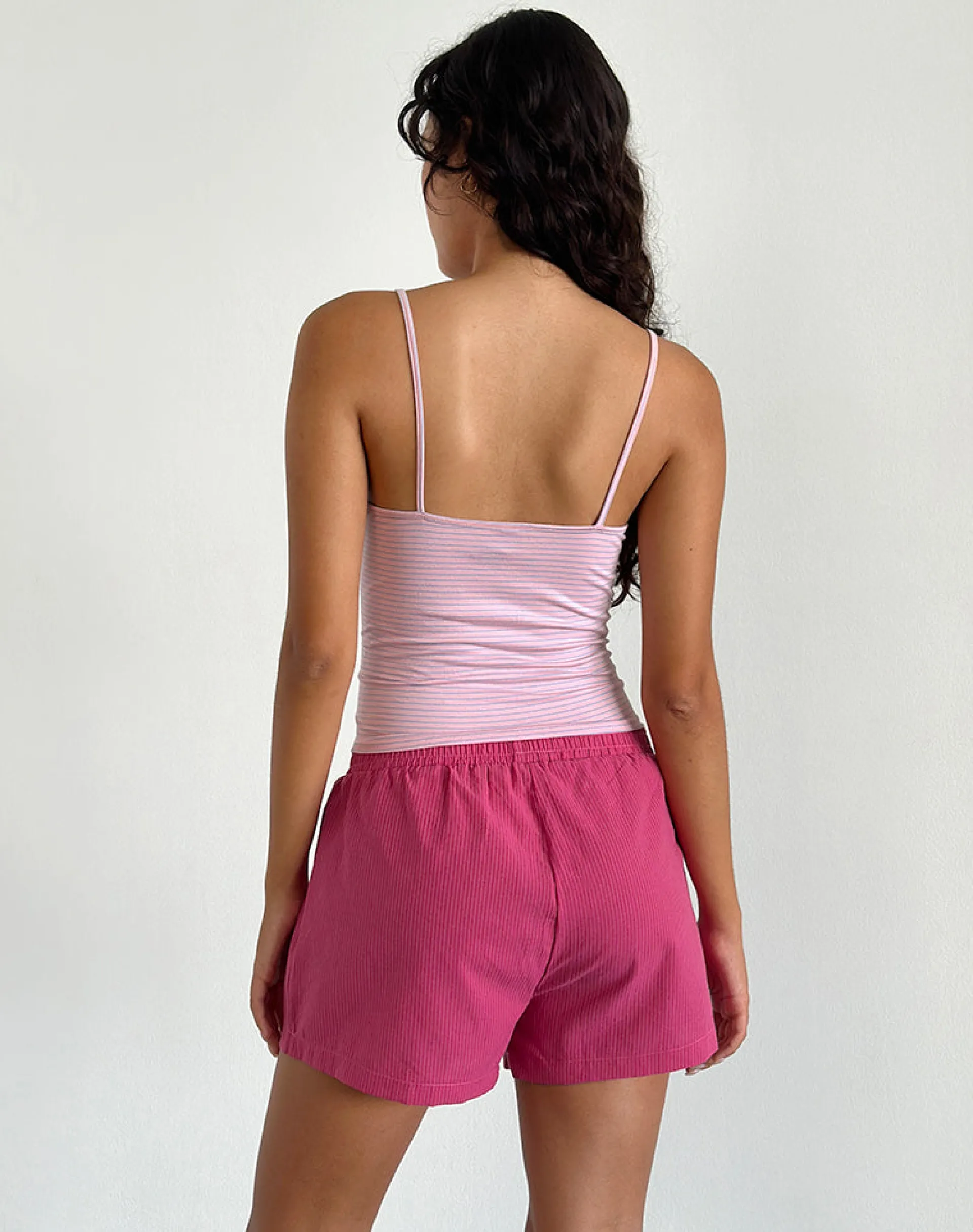 Motel Rocks Loungewear-Voir Short in Poplin Red and Pink Stripe PoplinRedandPinkStripe