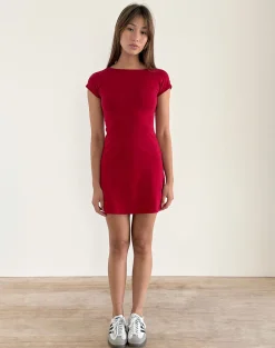 Motel Rocks Basics | Day Dresses-Wangi Backless Mini Dress in Adrenaline Red AdrenalineRed