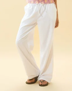 Motel Rocks Basics | Wide Leg Pants-Wasic Linen Trouser in White