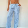 Motel Rocks Low Rise Pants-Wasic Wide Leg Linen Trouser in Blue Gingham bluegingham