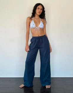 Motel Rocks Basics | Low Rise Pants-Wasic Wide Leg Linen Trouser in navy
