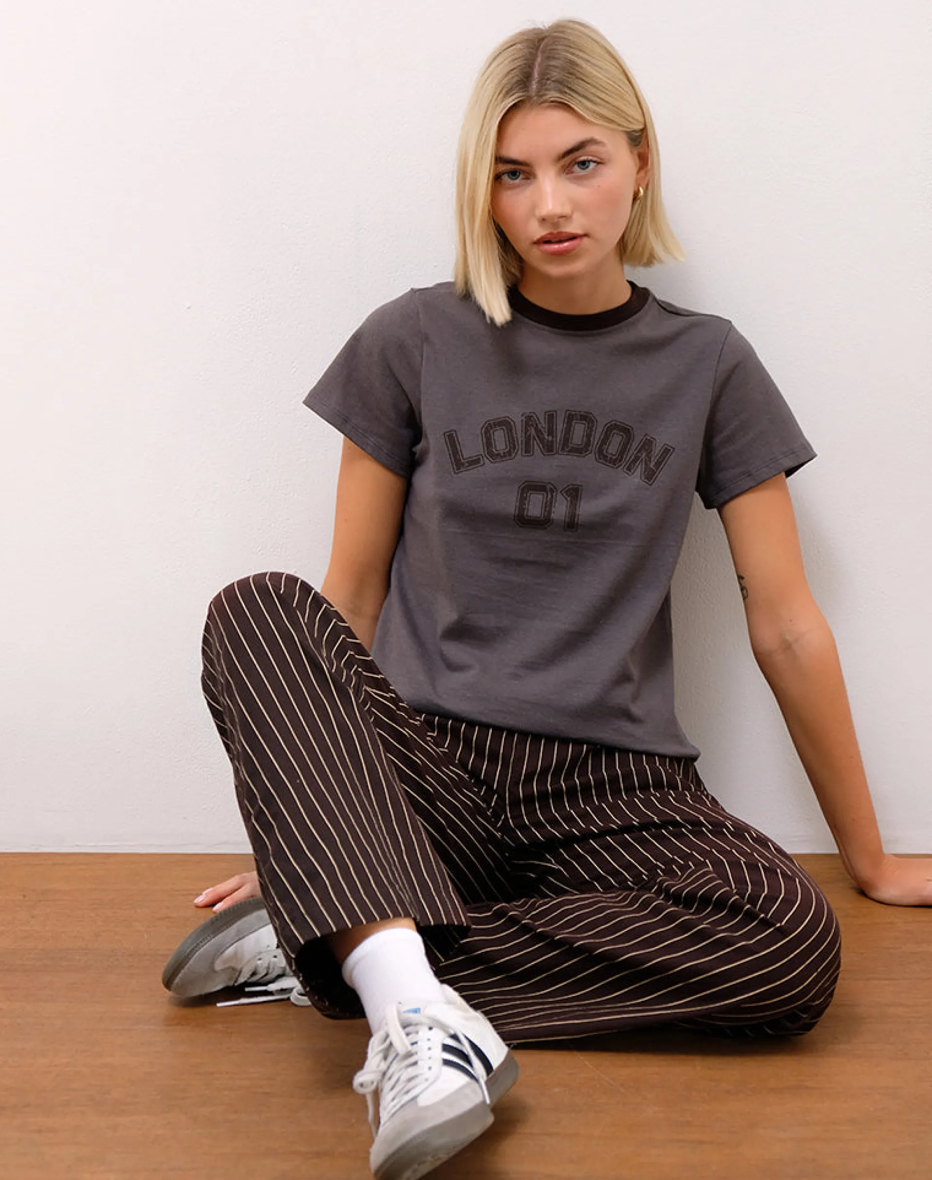 Motel Rocks Wide Leg Pants | Low Rise Pants-Wasic Wide Leg Linen Trousers in Deep Mahogany Pencil Stripe DeepMahoganyPencilStripe