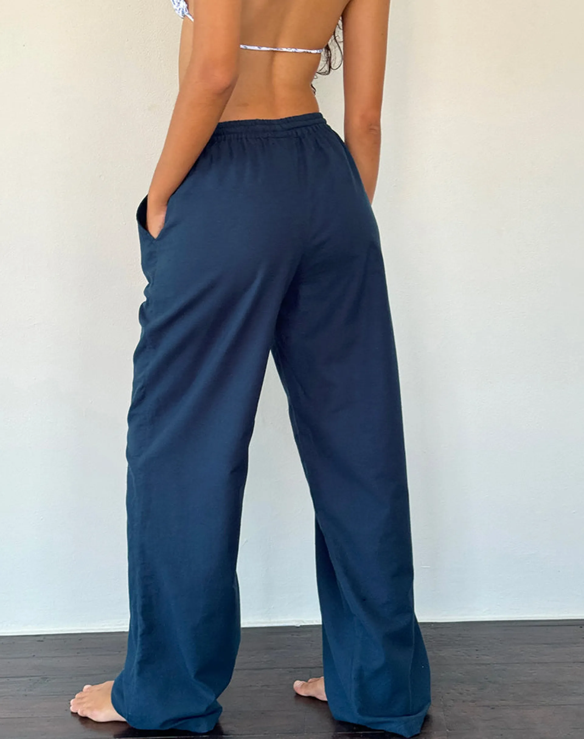 Motel Rocks Basics | Low Rise Pants-Wasic Wide Leg Linen Trouser in navy