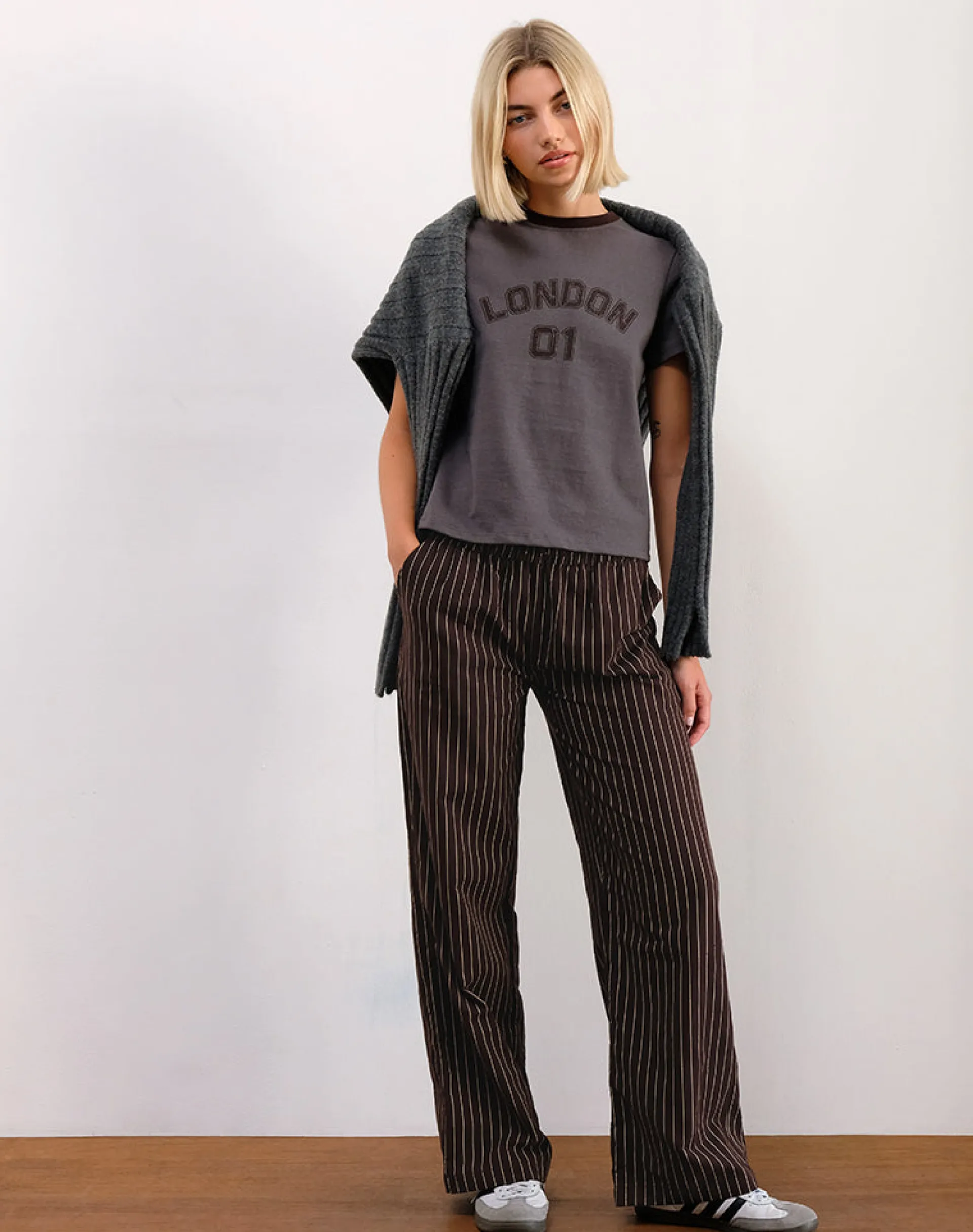 Motel Rocks Wide Leg Pants | Low Rise Pants-Wasic Wide Leg Linen Trousers in Deep Mahogany Pencil Stripe DeepMahoganyPencilStripe
