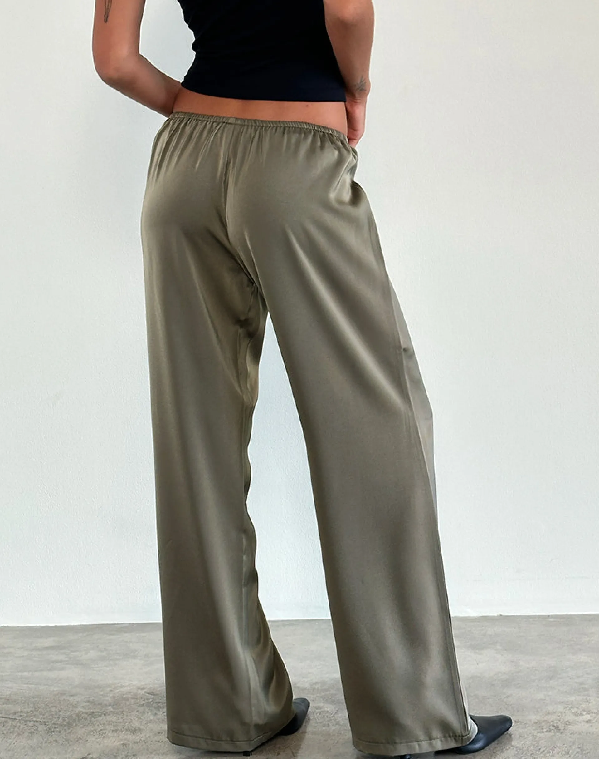 Motel Rocks Wide Leg Pants | Low Rise Pants-Waski Trouser in Satin Sage SatinSage
