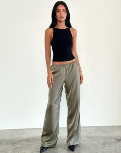 Motel Rocks Wide Leg Pants | Low Rise Pants-Waski Trouser in Satin Sage SatinSage