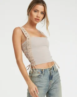 Motel Rocks Crop Tops-Wati Crop Top in Oat Milk OatMilk