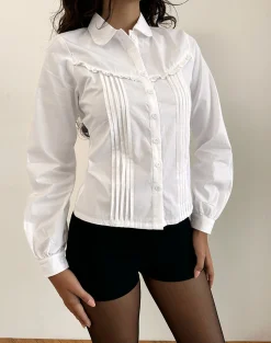 Motel Rocks Shirts And Blouses | Long Sleeve Tops-Wells Frill Long Sleeve Blouse in White