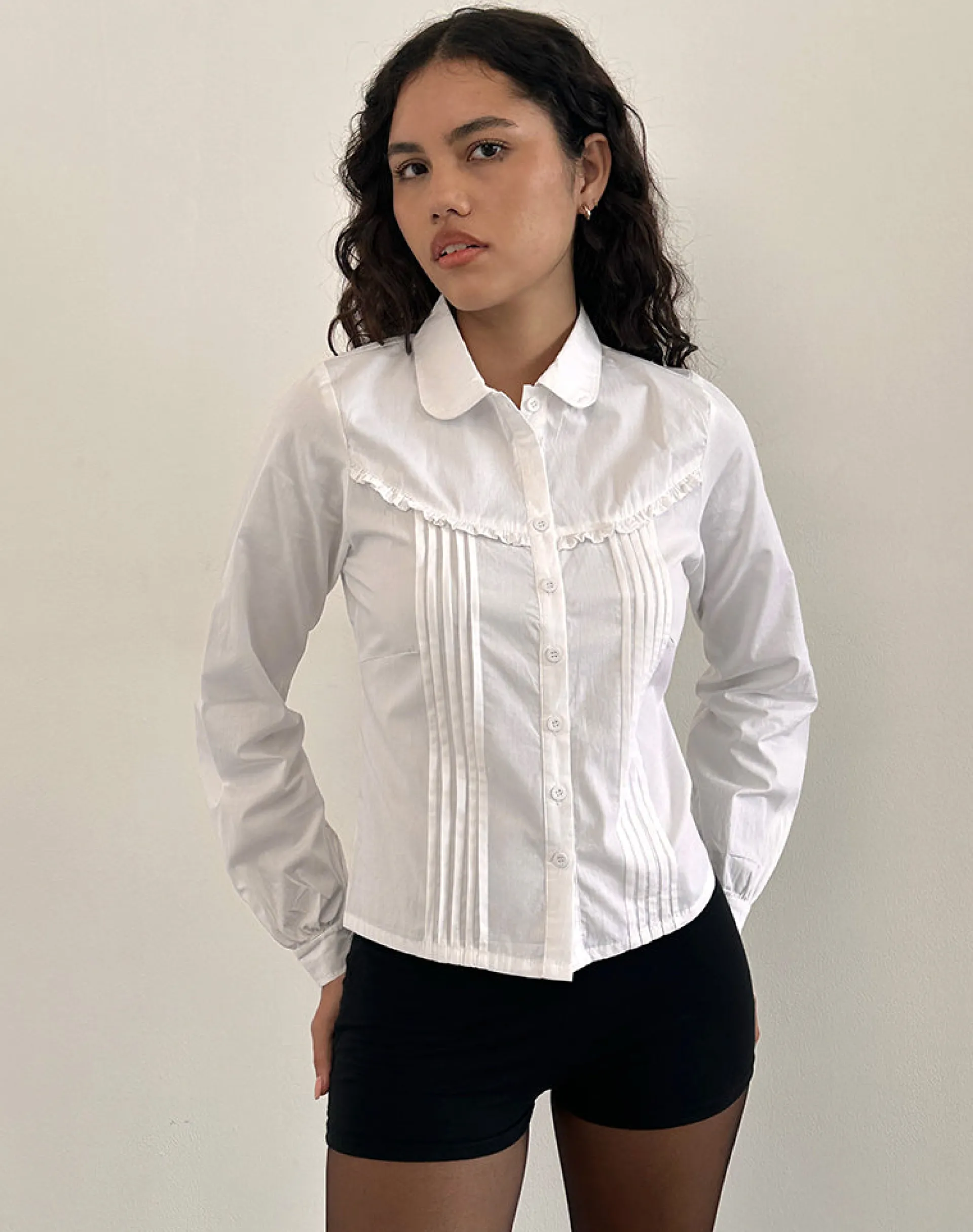 Motel Rocks Shirts And Blouses | Long Sleeve Tops-Wells Frill Long Sleeve Blouse in White