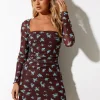 Motel Rocks Long Sleeve Dresses | Mini Dresses-Wilem Mini Dress Femme Floral Blue and Brown FemmeFloralBlueandBrown