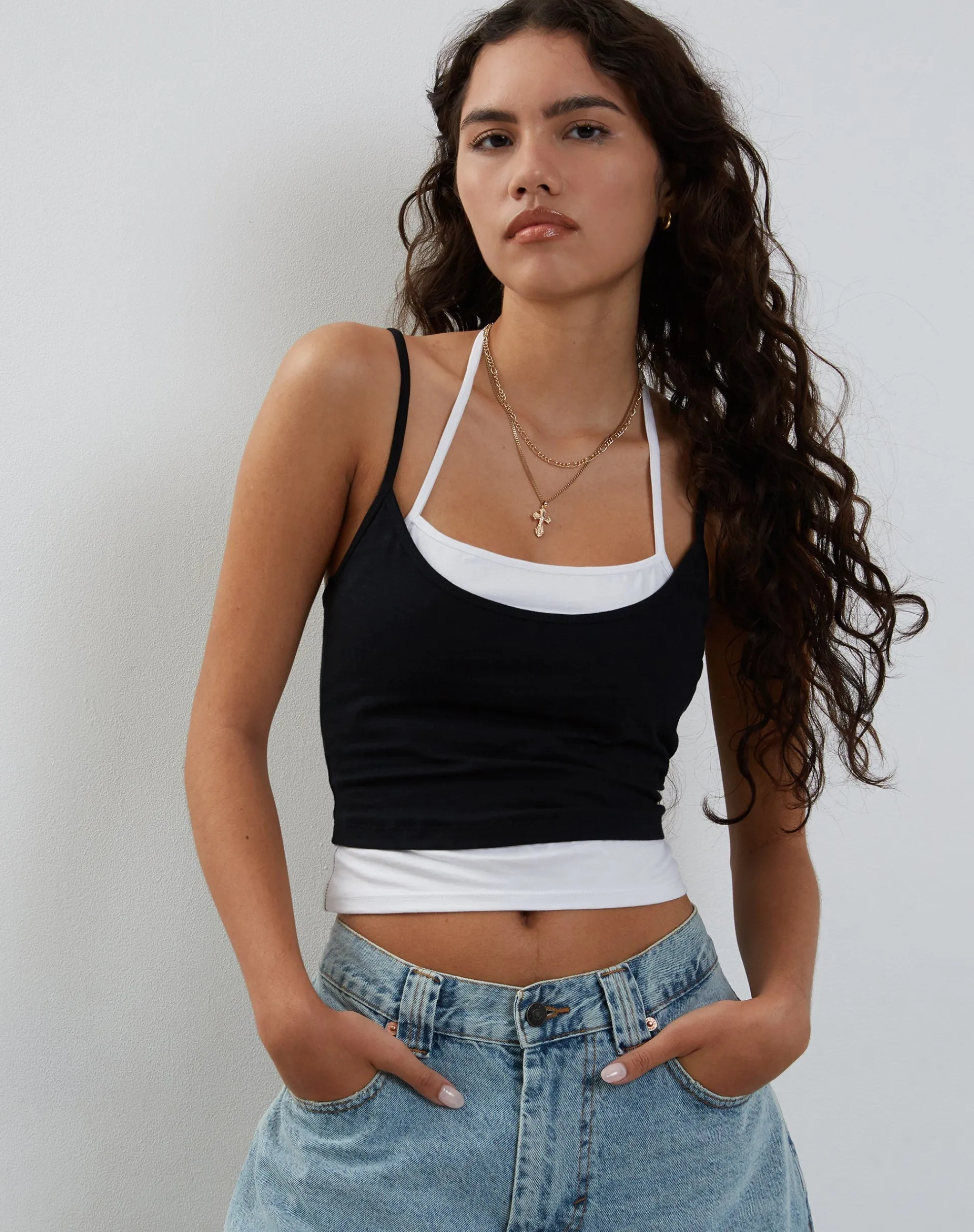 Motel Rocks Basic Tops | Vest Tops-Willia Two Toned Vest Top in Black and White