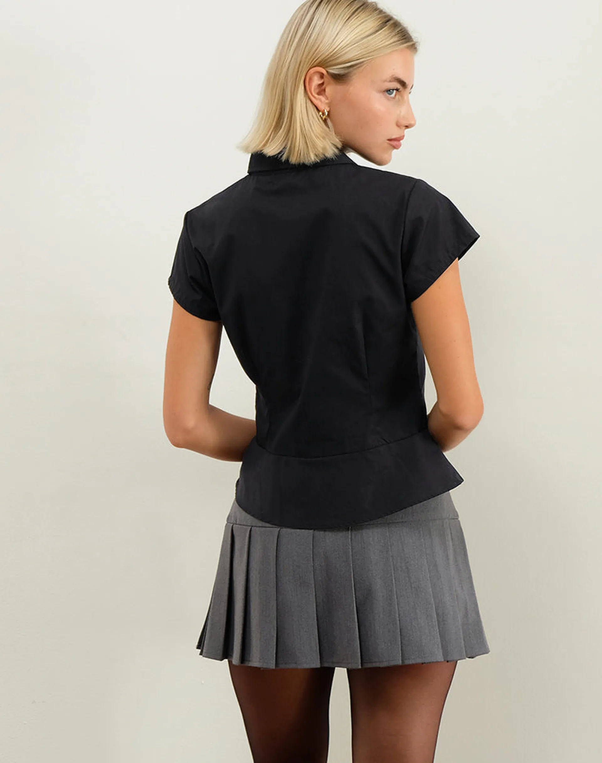 Motel Rocks Shirts And Blouses-Wilmot Blouse in Black Poplin BlackPoplin