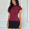 Motel Rocks Shirts And Blouses-Wilmot Blouse in Burgundy Poplin BurgundyPoplin