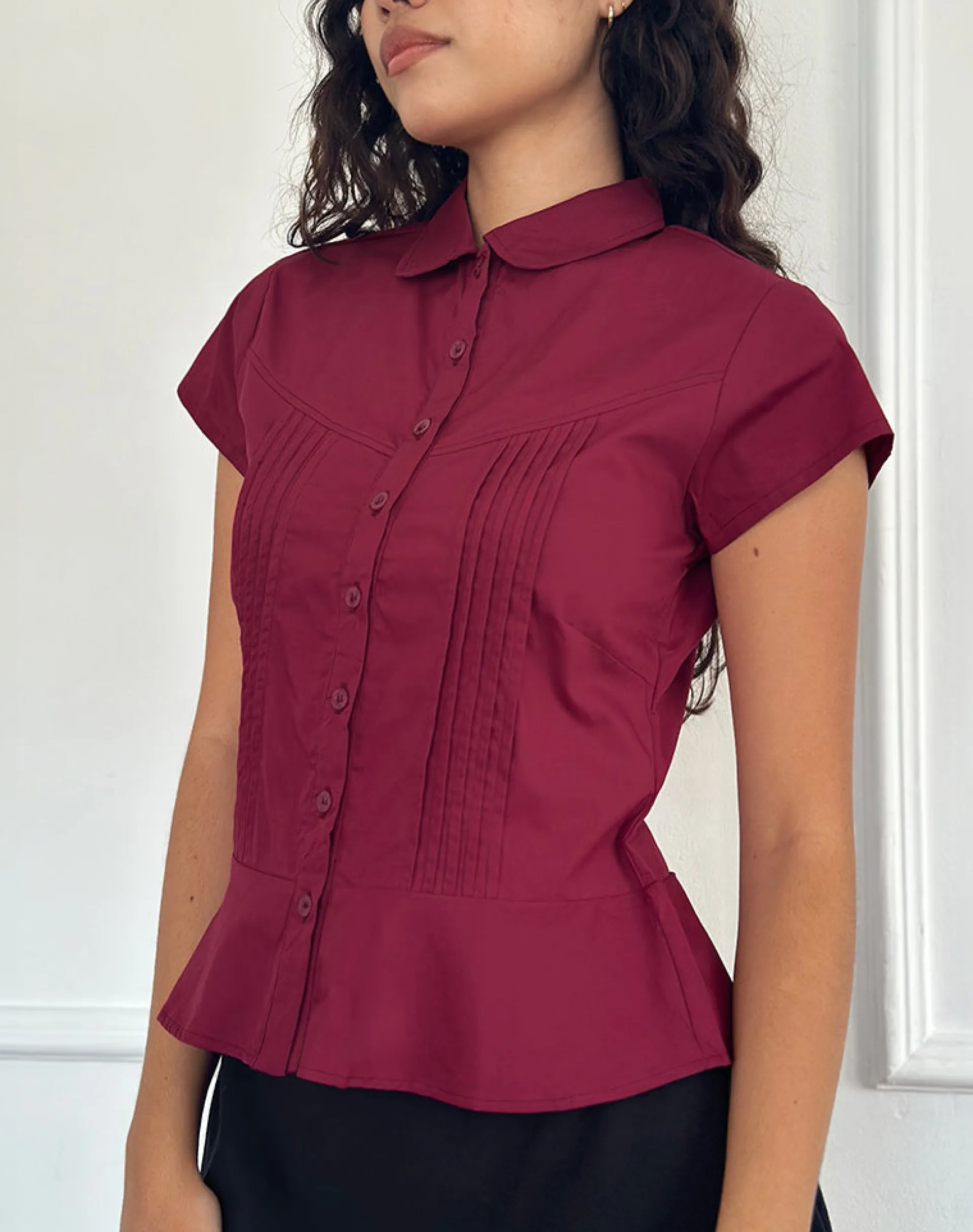 Motel Rocks Shirts And Blouses-Wilmot Blouse in Burgundy Poplin BurgundyPoplin