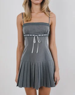 Motel Rocks Tailoring | Party Dresses-Wimala Mini Dress in Charcoal with White Ribbon CharcoalwithWhiteRibbon