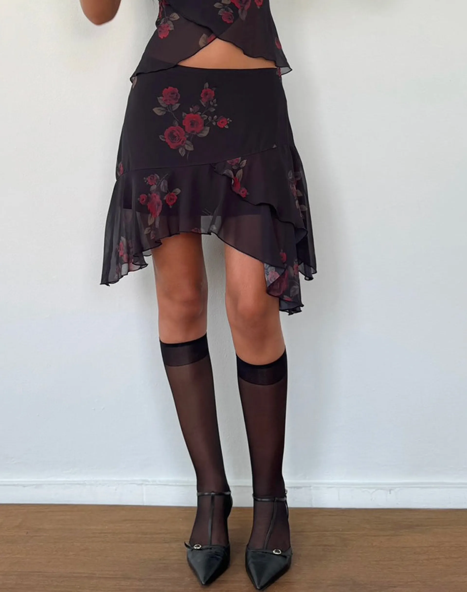 Motel Rocks Printed Skirts-Winona Mini Skirt in Vintage Roses Black