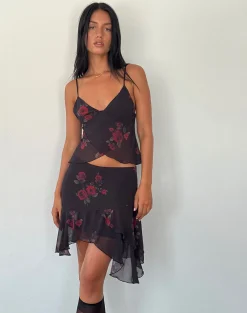 Motel Rocks Printed Skirts-Winona Mini Skirt in Vintage Roses Black