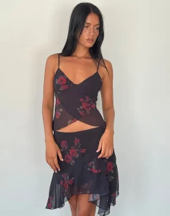 Motel Rocks Printed Skirts-Winona Mini Skirt in Vintage Roses Black