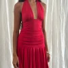 Motel Rocks Party Dresses | Mini Dresses-Winslet Plunge Mini Dress in Slinky Red