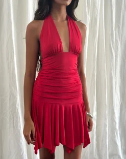 Motel Rocks Party Dresses | Mini Dresses-Winslet Plunge Mini Dress in Slinky Red