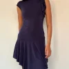 Motel Rocks Mini Dresses-Winslow Asymmetric Frill Mini Dress in Navy