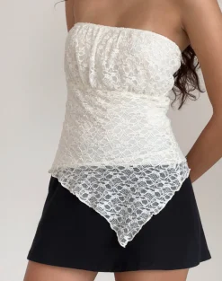 Motel Rocks Bandeau Tops | Lace Tops-Wuni Longline Bandeau Top in Lace Ivory