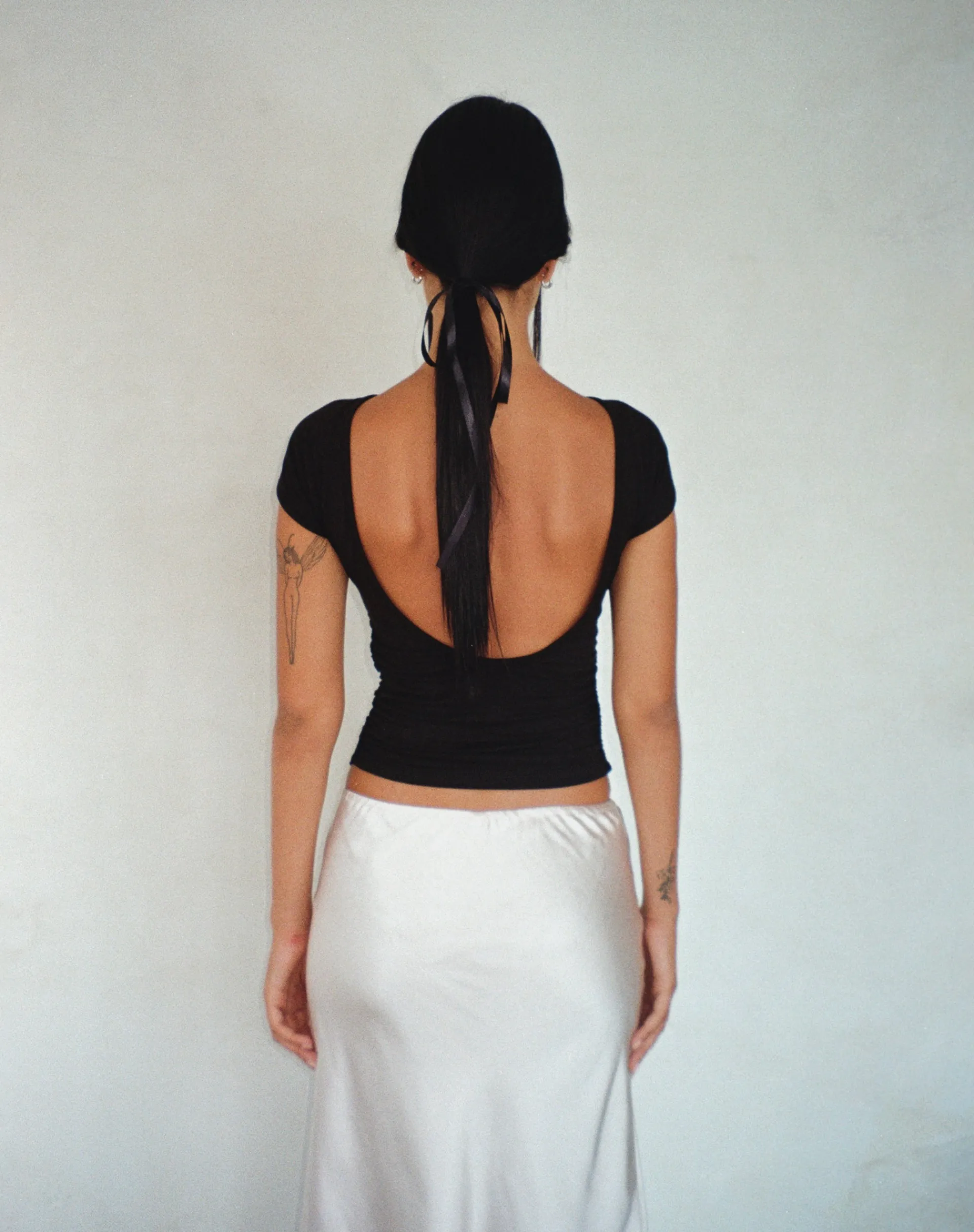 Motel Rocks Basic Tops | Tees-Xareni Ruched Backless Top in Black