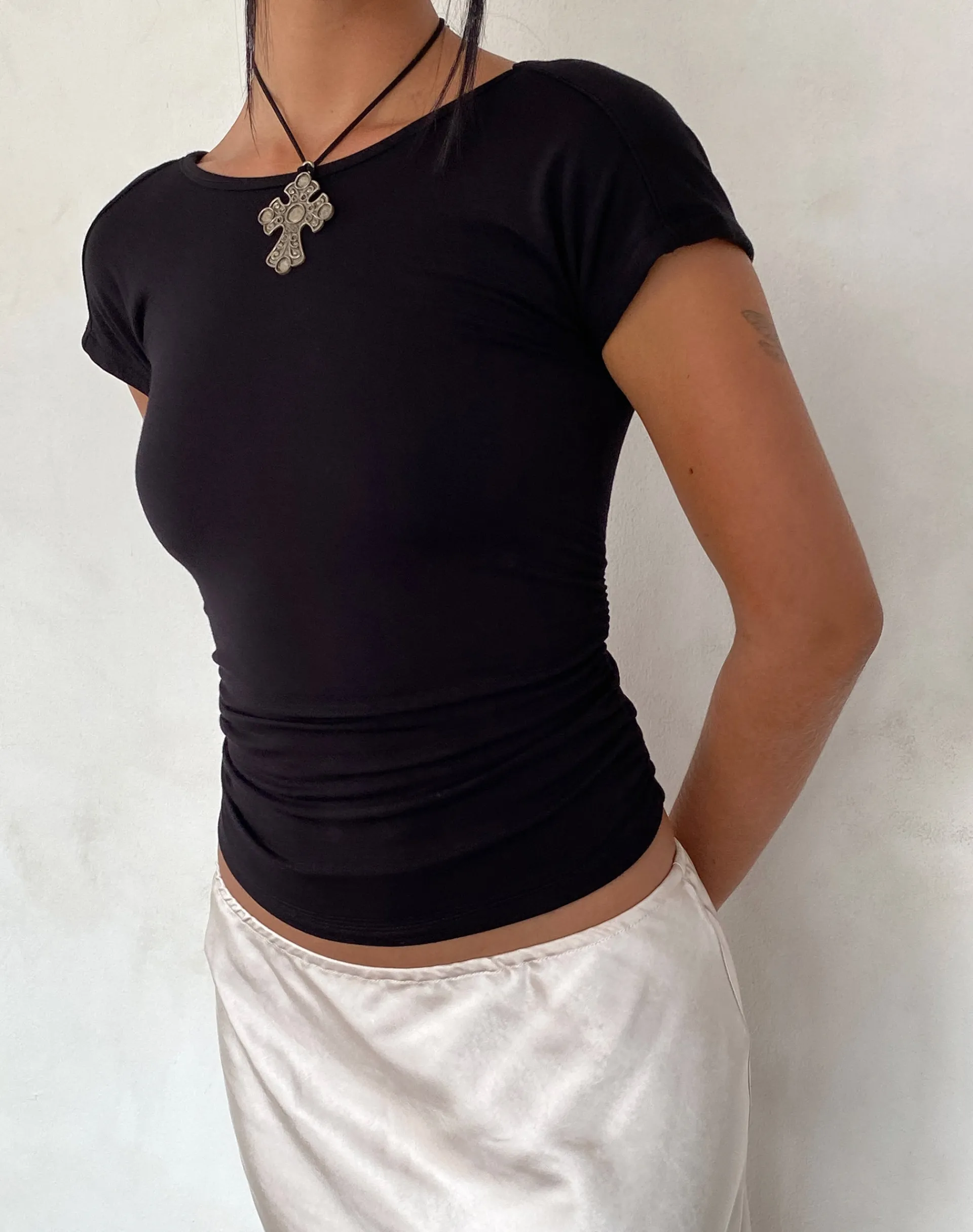 Motel Rocks Basic Tops | Tees-Xareni Ruched Backless Top in Black