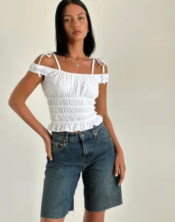 Motel Rocks Corset Tops-Xavan Bardot Tie Shoulder Top in White