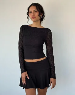 Motel Rocks Long Sleeve Tops | Lace Tops-Xiabon Backless Long Sleeve Top in Lace Black LaceBlack