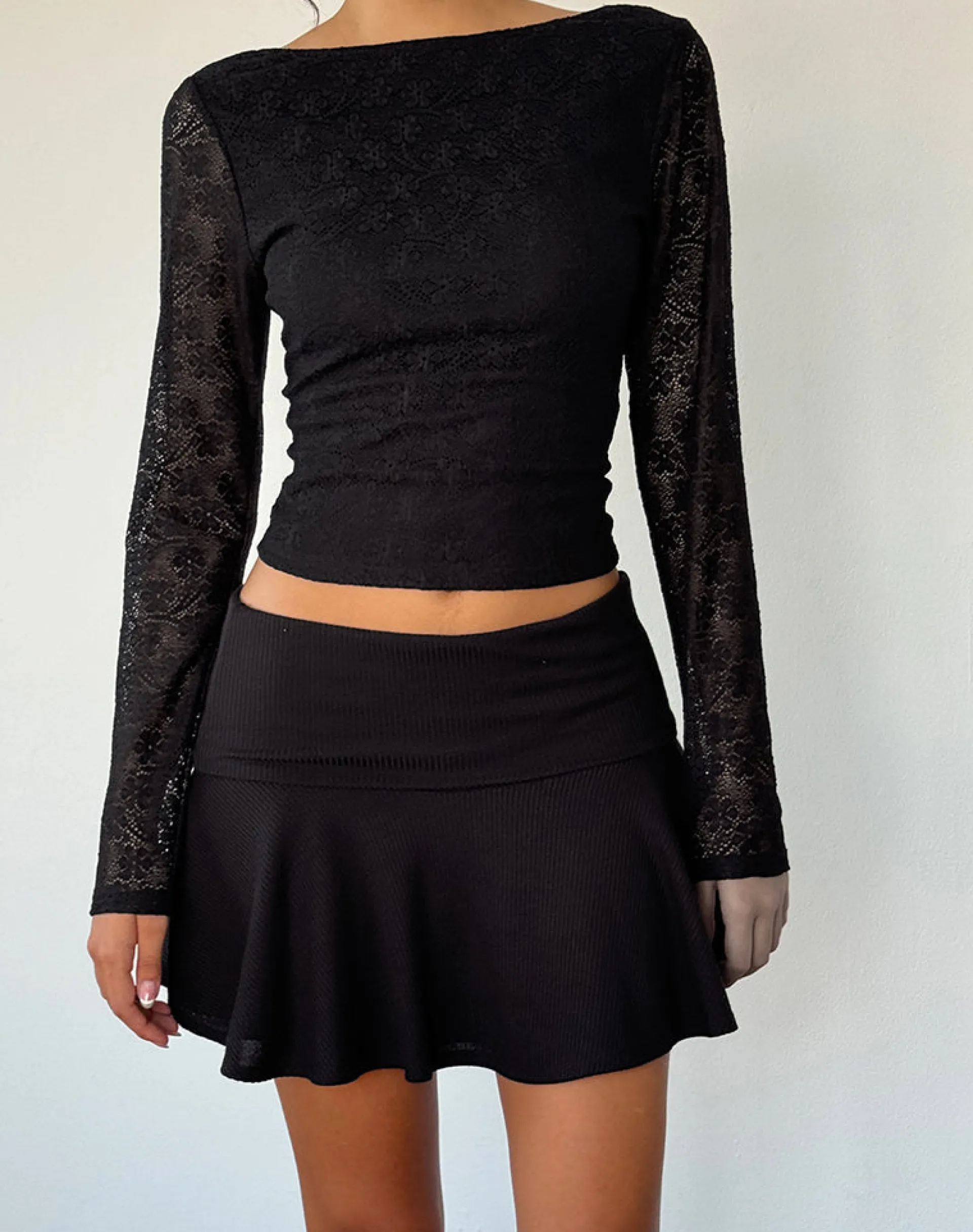 Motel Rocks Long Sleeve Tops | Lace Tops-Xiabon Backless Long Sleeve Top in Lace Black LaceBlack