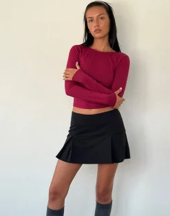Motel Rocks Basic Tops | Long Sleeve Tops-Xiabon Backless Long Sleeve Top in Burgundy