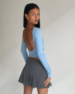 Motel Rocks Basic Tops | Long Sleeve Tops-Xiabon Long Sleeve Top in Nantucket Blue NantucketBlue