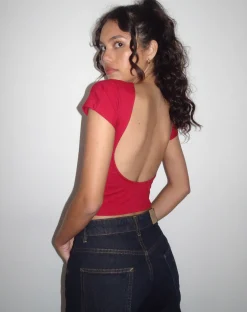 Motel Rocks Basics | Basic Tops-Xiwang Crop Top in Adrenaline Red AdrenalineRed