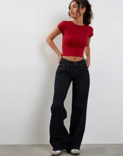 Motel Rocks Basics | Basic Tops-Xiwang Crop Top in Adrenaline Red AdrenalineRed