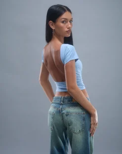 Motel Rocks Basics | Basic Tops-Xiwang Crop Top in Nantucket Blue NantucketBlue