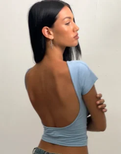 Motel Rocks Basics | Basic Tops-Xiwang Crop Top in Nantucket Blue NantucketBlue