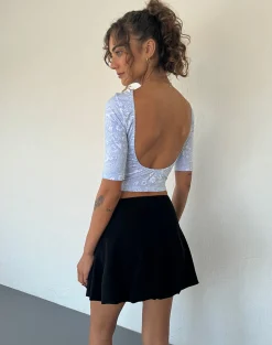 Motel Rocks Basic Tops | Printed Tops-Xiwani Top in White Ornate Print Lycra