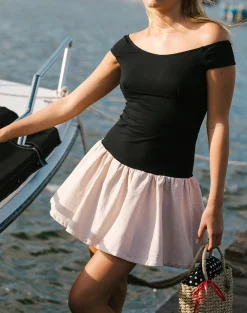 Motel Rocks Tailoring | Party Dresses-Yael Mini Dress in Lycra Linen Black and Ecru