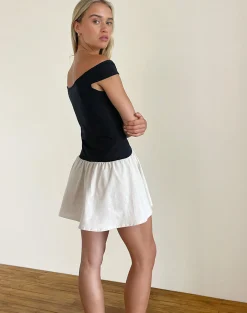 Motel Rocks Tailoring | Party Dresses-Yael Mini Dress in Lycra Linen Black and Ecru