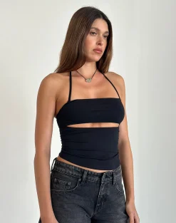 Motel Rocks Basic Tops | Halterneck Tops-Yasi Top in Black