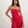 Motel Rocks Party Dresses | Mini Dresses-Yasmin Bandeau Mini Dress in Slinky Red SlinkyRed