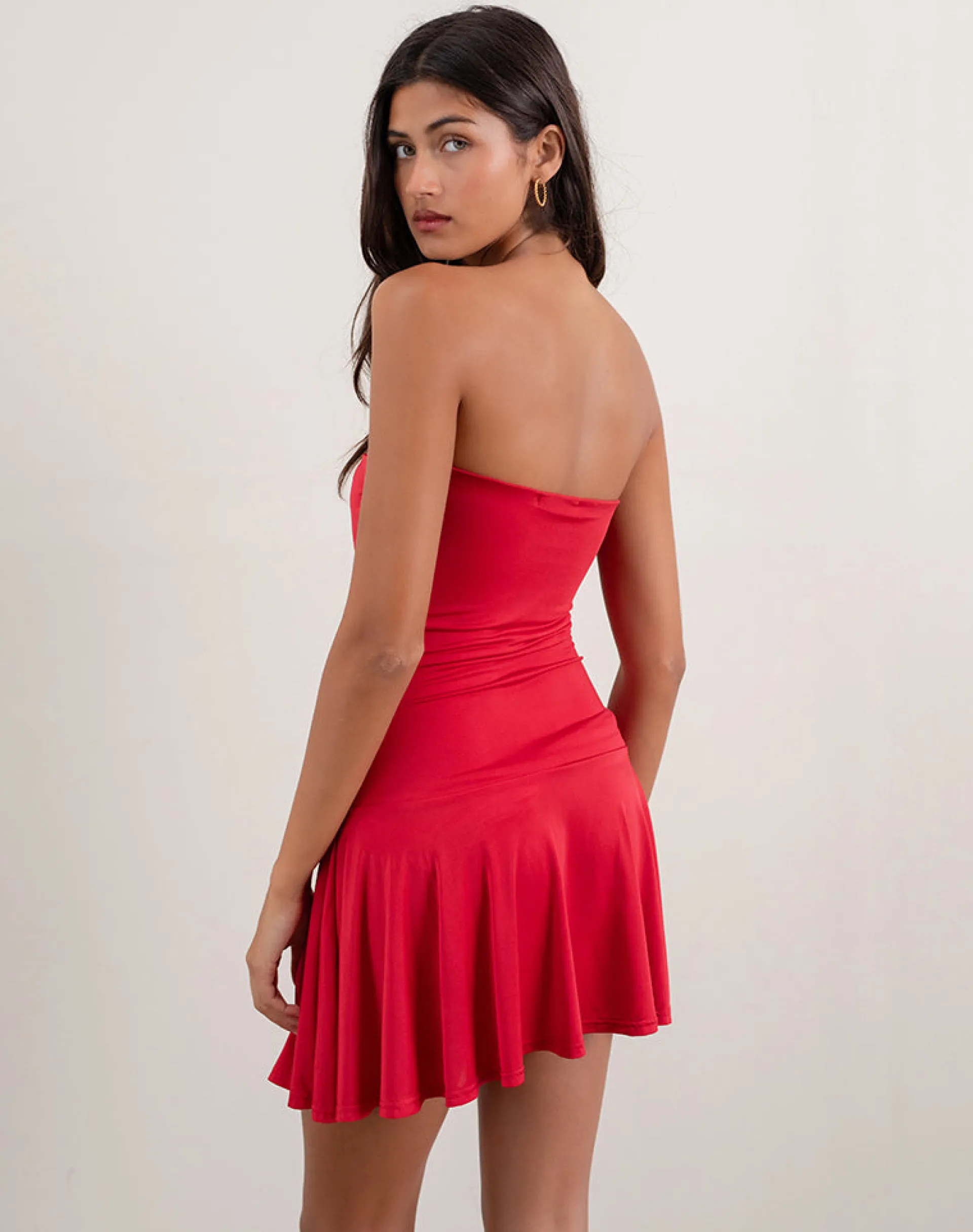 Motel Rocks Party Dresses | Mini Dresses-Yasmin Bandeau Mini Dress in Slinky Red SlinkyRed