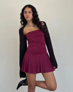 Motel Rocks Bandeau Dresses | Party Dresses-Yasmin Bandeau Mini Slinky Dress in Burgundy