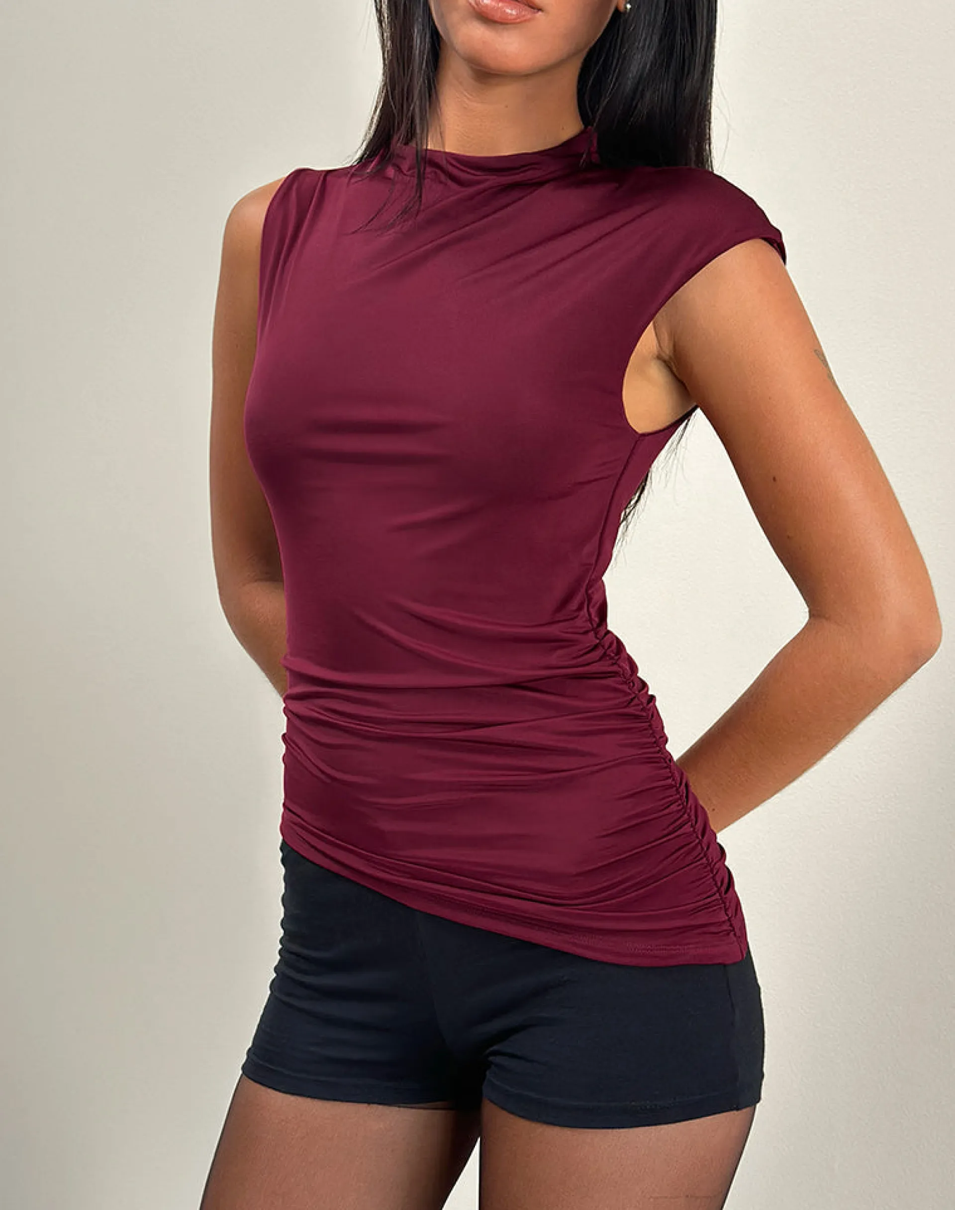 Motel Rocks Basic Tops | Vest Tops-Yeseo Tank Top in Slinky Wine SlinkyWine