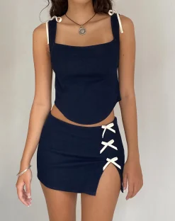 Motel Rocks Tailoring-Yitra Bow Mini Skirt in Dark Indigo