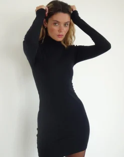 Motel Rocks Basics | Bodycon Dresses-Yrion Turtle Neck Bodycon Mini Dress in Black