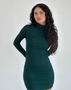Motel Rocks Basics | Day Dresses-Yrion Turtle Neck Bodycon Mini Dress in Forest Green forestgreen